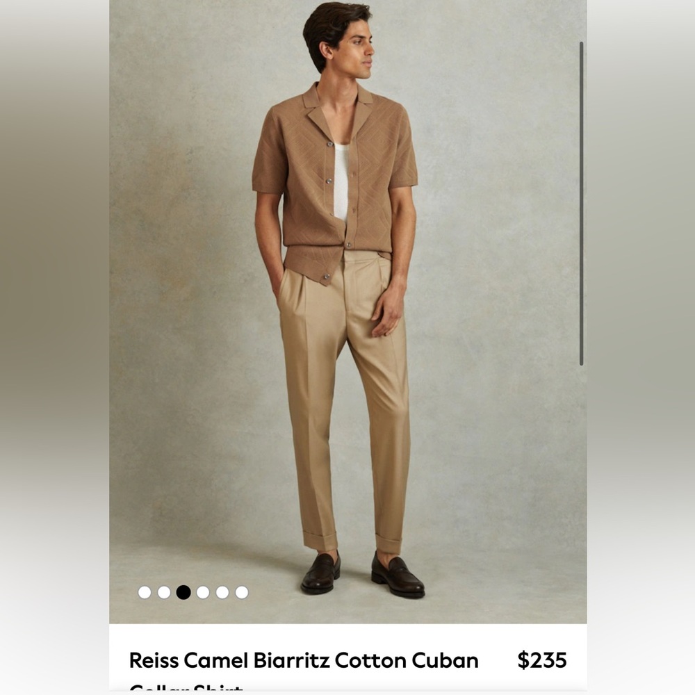 NWT Reiss Camel Biarritz Cotton Cuban Collar Shirt